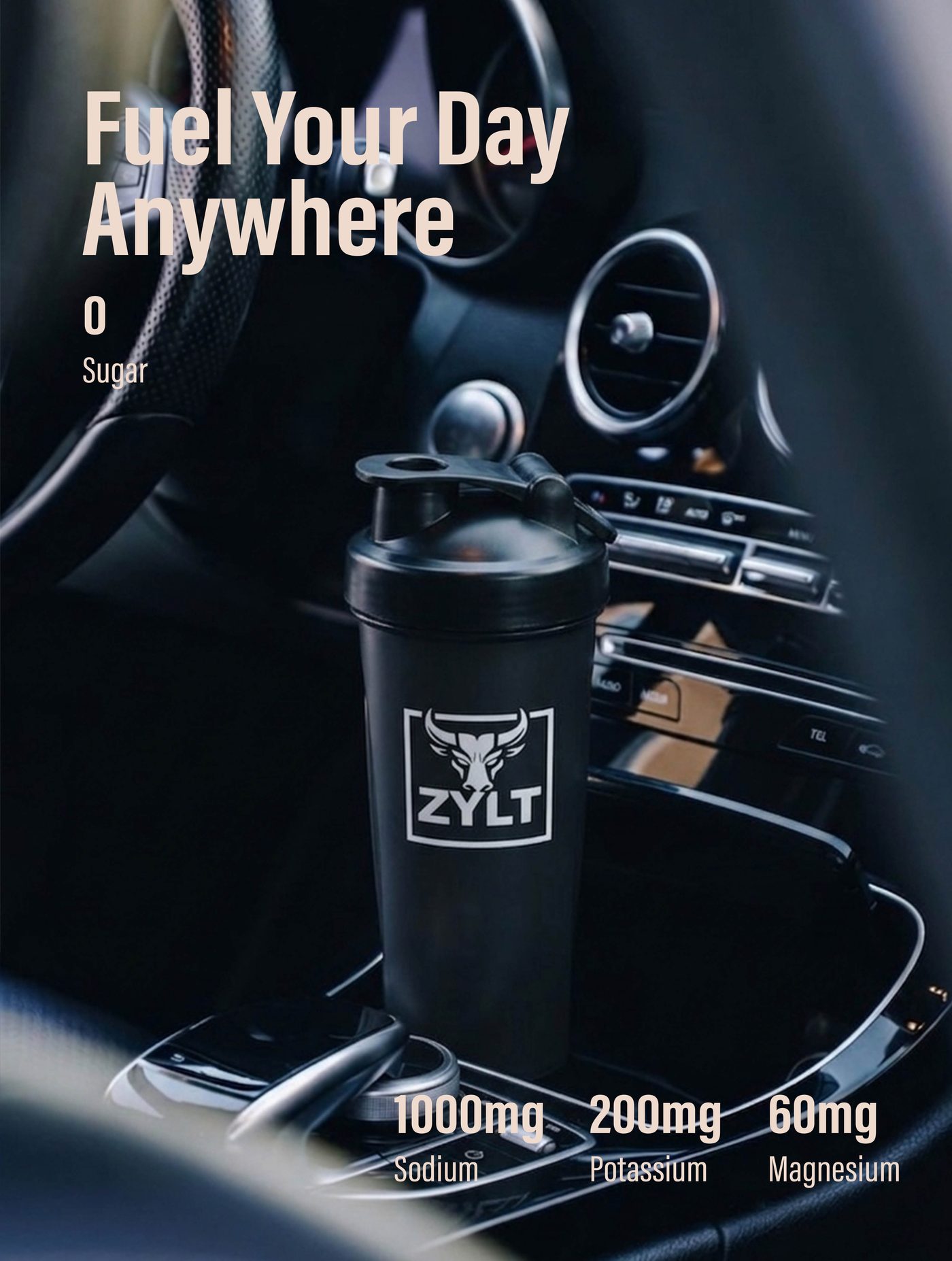 ZYLT zero sugar electrolyte powder and shaker bottle