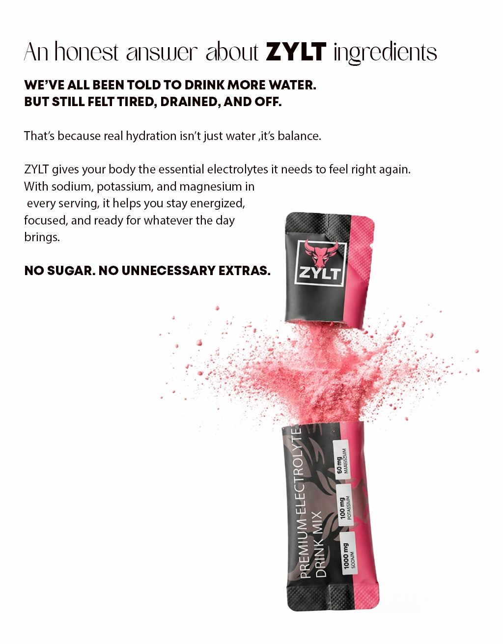 ZYLT ingredients explained: sodium, potassium, and magnesium electrolytes with no sugar