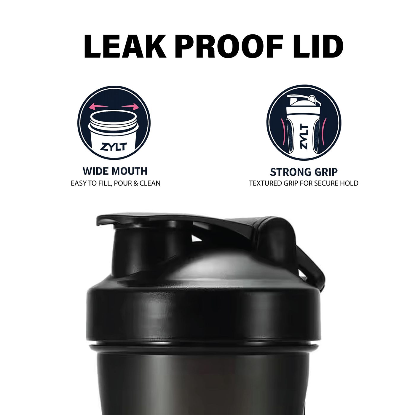 ZYLT shaker leak-proof lid with wide mouth and strong grip