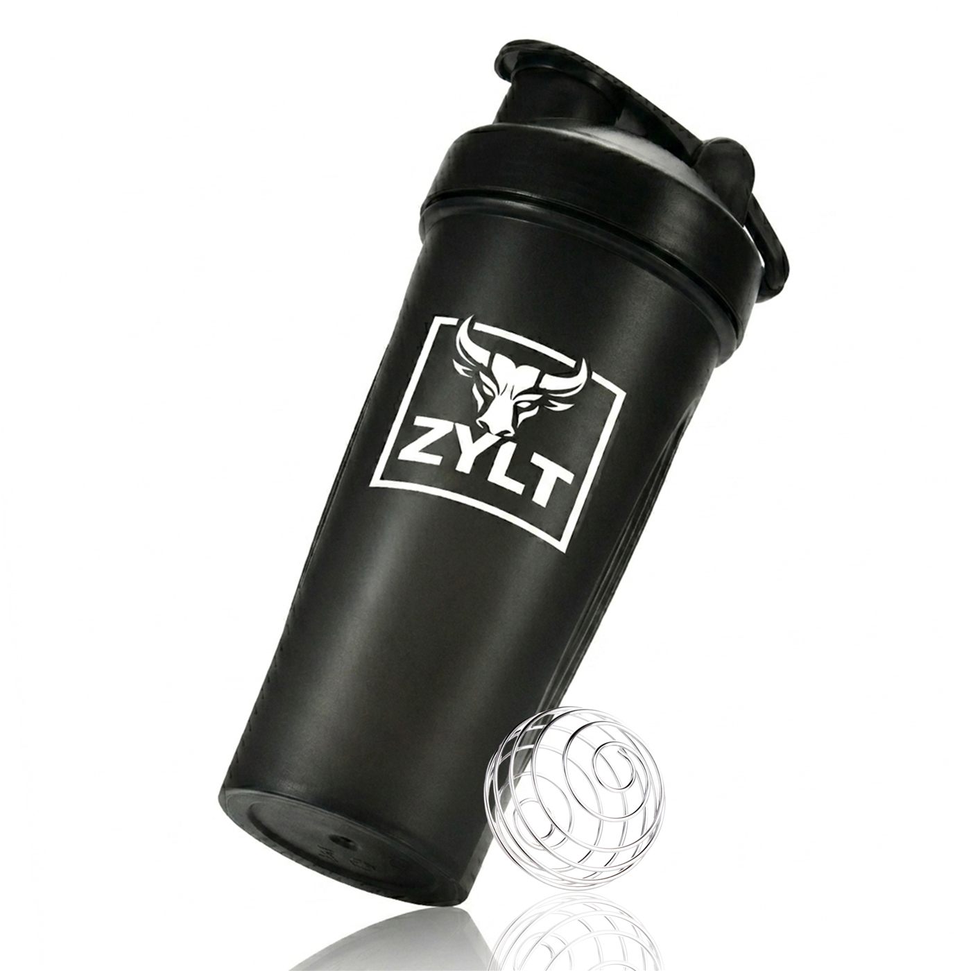 ZYLT 24oz black shaker bottle with stainless steel blender ball